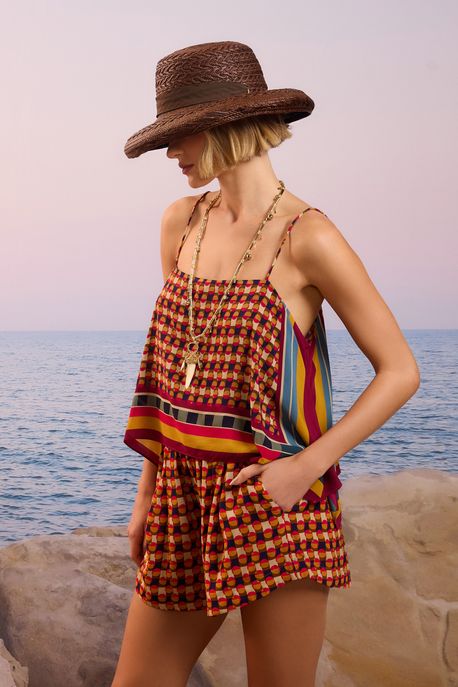 Regata Cropped Ampla Estampado Est Lenco Bolhas Color - 38