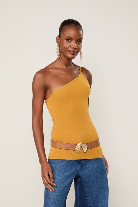 Regata Básica De Tricot Com Um Ombro Só Caramelo Solar - G