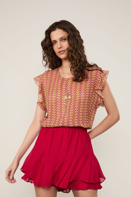 Blusa De Georgette Leve Babados Est Geo Paletine Trigo - 40