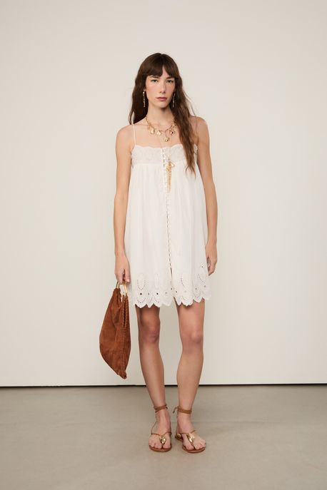 Vestido Curto De Alcinha Com a Pala Bordada Off White - 36