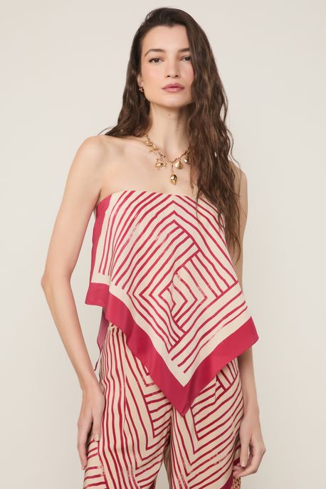 Top De Seda Lenço Tomara Que Caia Est Lenco Listra Block Calda - 42