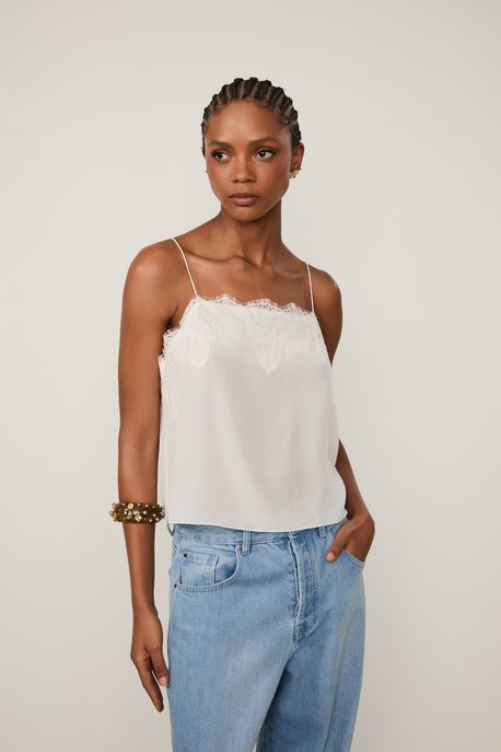 Regata De Seda De Alcinha Decote Reto Off White - 44