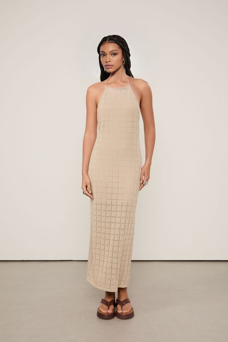 Vestido De Tricot Com Lurex Frente Unica Off White - G