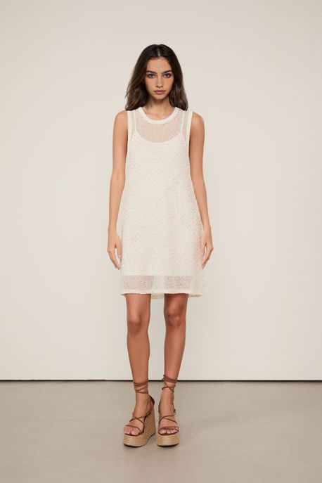 Vestido De Tricot Com Micanga Off White - P
