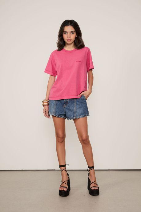 Short Jeans Overboy Bolso De Couro Jeans Escuro - 34