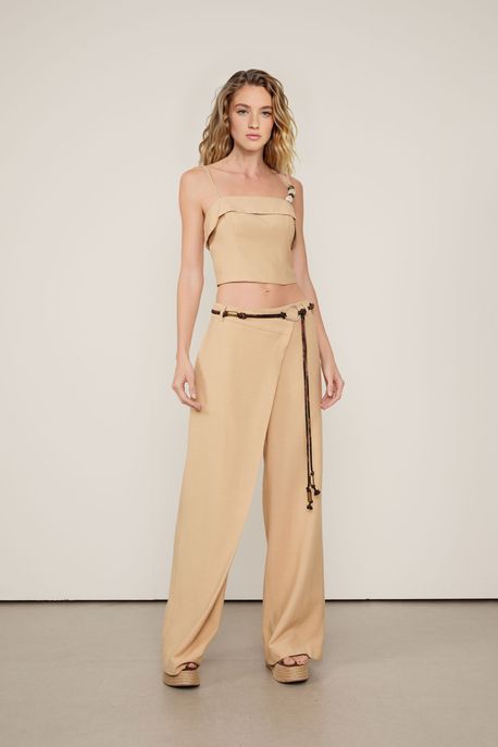 Calça Alfaiataria Assimetrica Marrom Floresta - M