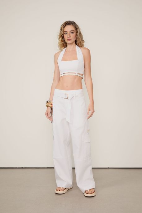 Calça Cargo Com Cinto Reta Off White - M