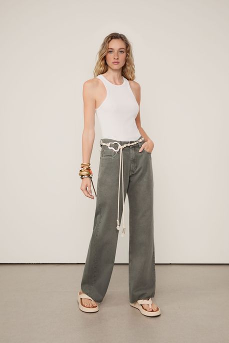 Calça Sarja Boot 70s Barra a Fio Stoned Cinza Beluga - 42