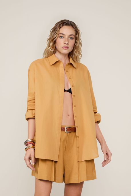 Camisa Cotton Lisa Alongada Marrom Floresta - P