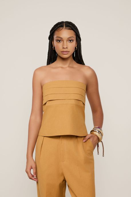 Blusa Like Linen Sem Alca Marrom Floresta - G