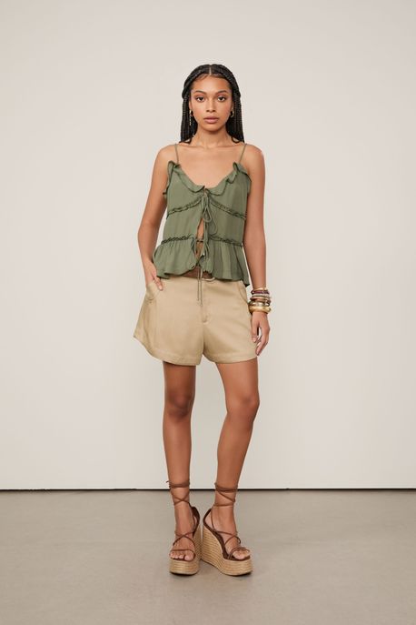 Blusa Amarracoes Ruffles Verde Palmeira - G