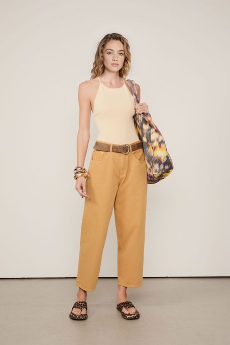 Top De Tricot Com Amarracao Nas Costas Bege Sal - M