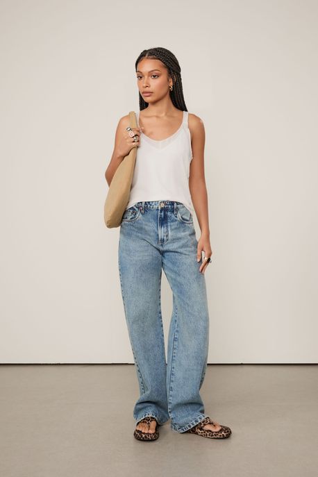 Regata De Malha Com Detalhes Em Tule Off White - M