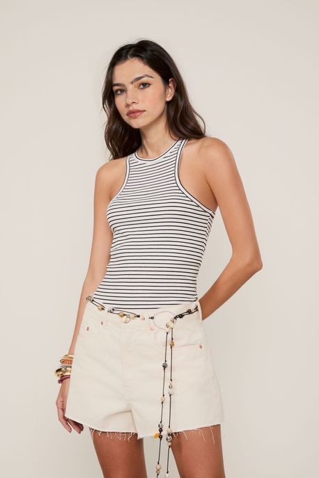 Regata De Malha Nadador Listrada Listrado Off Com Preto - P