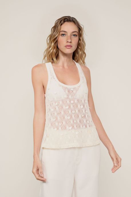 Regata Halter Tricot Bordado Off White - M