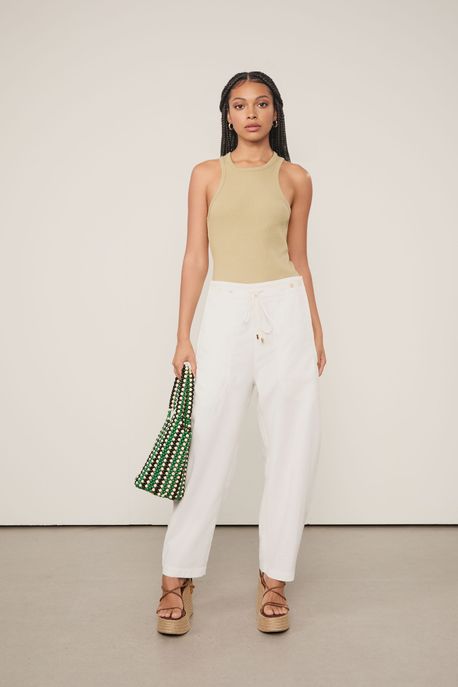 Regata Malha Rib Halter Neck Cinza Oliva - P