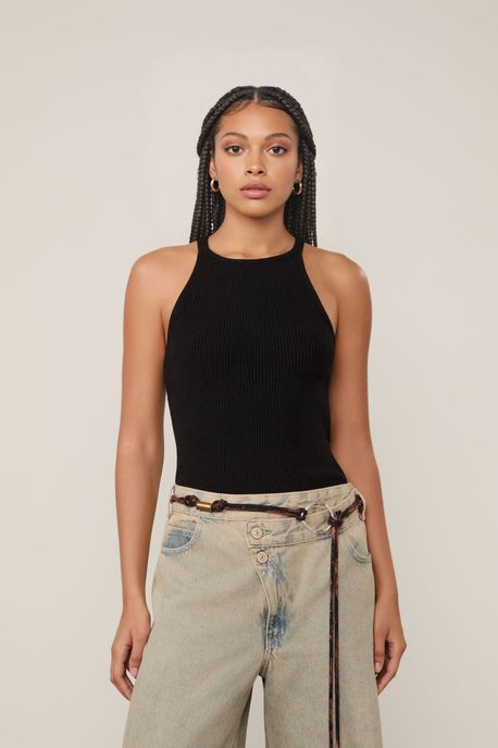 Regata Tricot Cava Baixa Preto - G