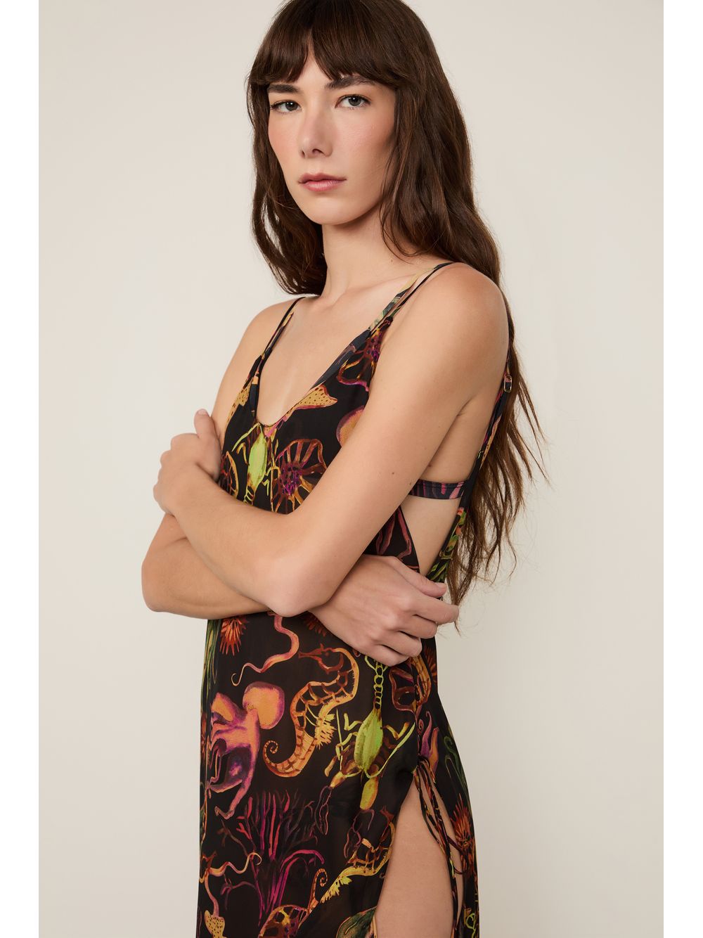 Animale — Vestido De Georgette Leve Assimétrico Estampado Resort