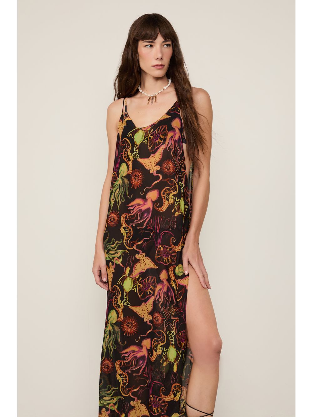 Animale — Vestido De Georgette Leve Assimétrico Estampado Resort
