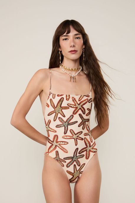 Maio Estampado Torção Decote Costas Est Fig Aster Cru - M