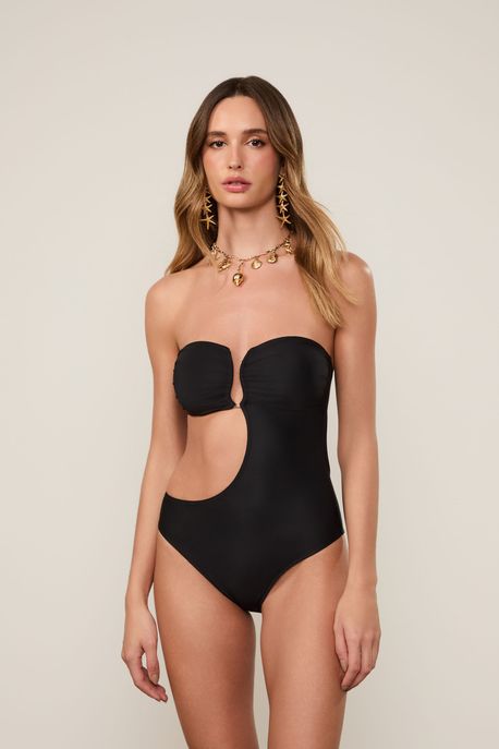 Maio Preto Sem Alça Com Aro De Metal Preto - P