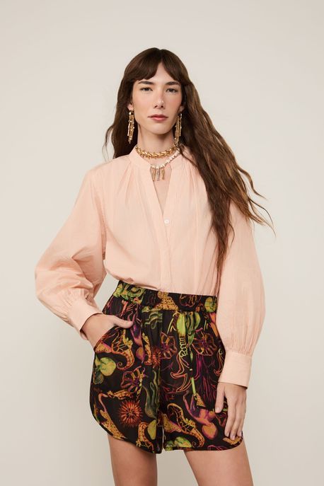 Bermuda Surf De Georgette Leve Com Elástico Resort Est Fig Fundo Do Mar Preto - 44