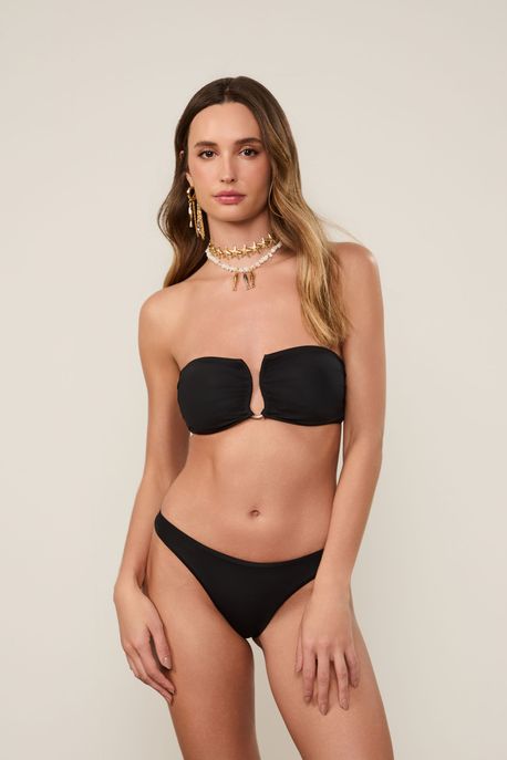 Biquini Preto Com Top Sem Alça Aro Metal e Calcinha Básica Preto - P