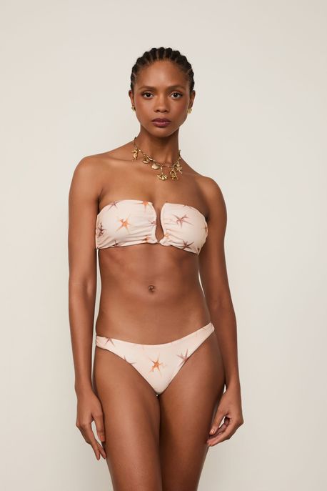 Biquini Estampado Com Top Sem Alça Aro Metal e Calcinha Básica Est Fig Starfish Color p - P