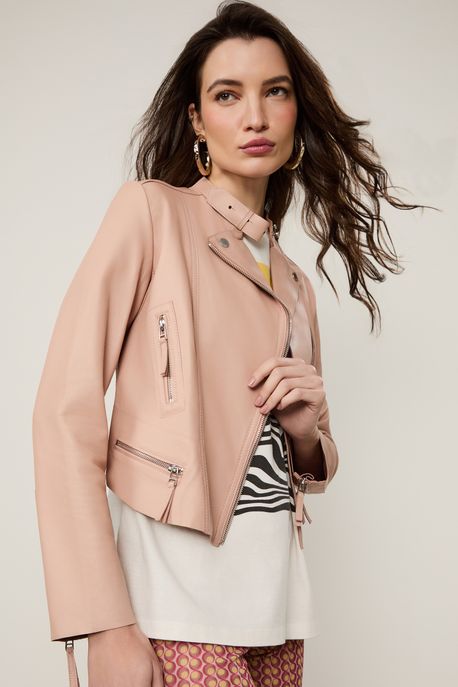 Jaqueta De Couro Motor Classica Rosa Begonia Rosa Begonia - 34