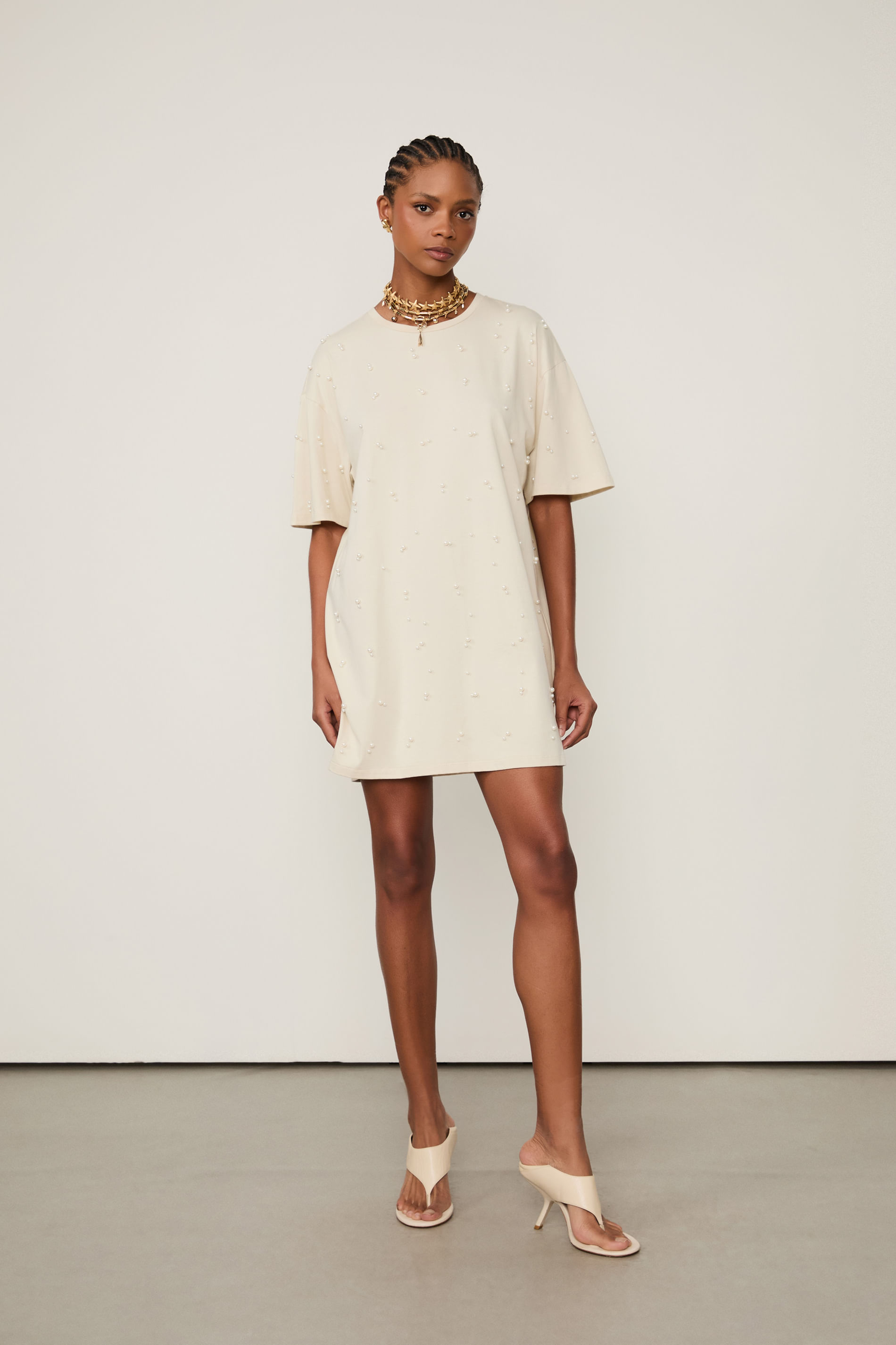 Vestido De Malha Com Pérolas Aplicada
