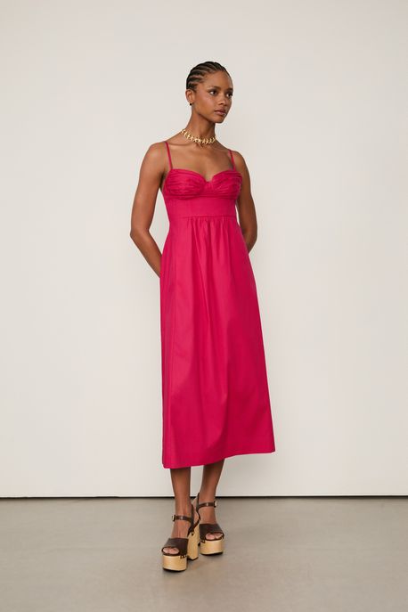 Vestido De Algodão Midi Vermelho Meia Taça Vermelho Calda - 44