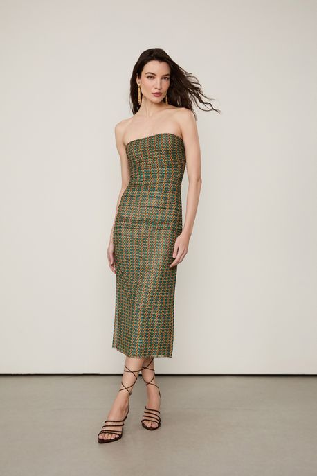 Vestido Tule Midi Sem Alça Franzido Est Geo Paletine Color - PP