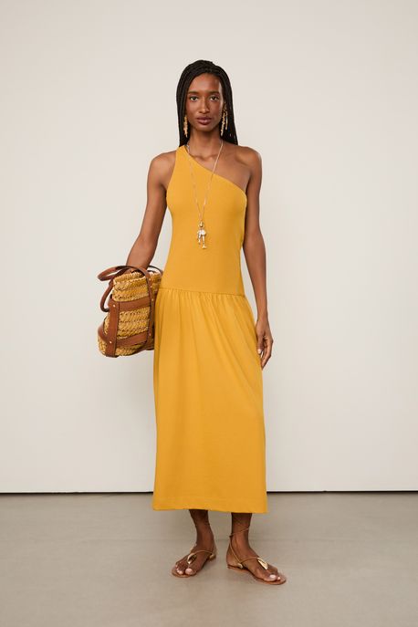 Vestido De Malha Com Rib Ombro Só Caramelo Solar - P