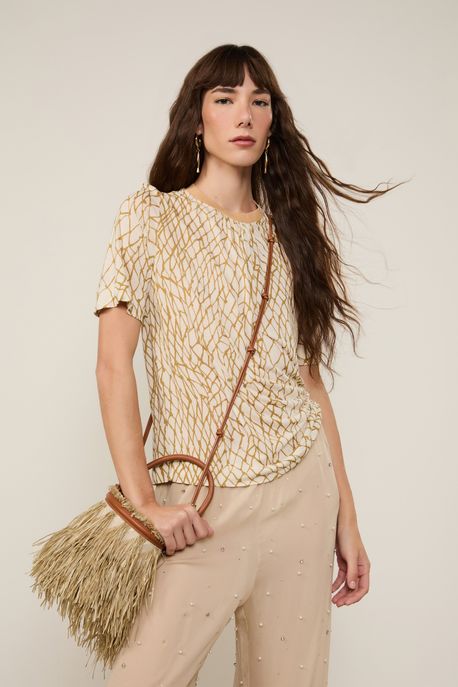 Bolsa De Linho Franjas Caramelo - U