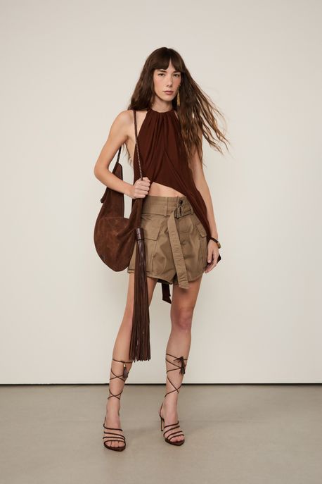 Short De Sarja Cintura Alta Marrom Khan Marrom Kahn - 38