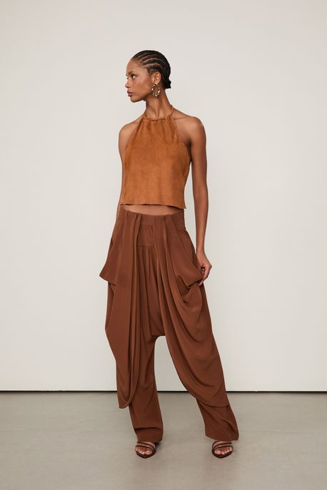 Calça De Seda Nipo Marrom Cacau - 42