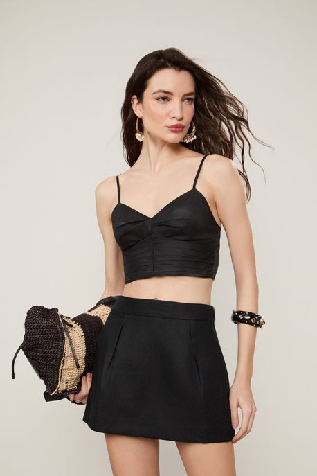 Top De Algodão Preto Franzido Preto - 42