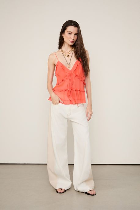 Blusa De Georgette Leve Babados Laranja De Alça Laranja Spice - 38