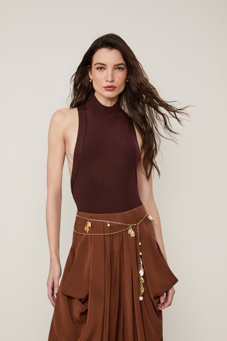 Body De Tricot Asadelta Com Gola Alta Marrom Cacau - M
