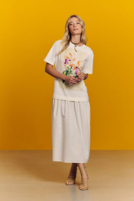 Vestido De Malha Com Tricoline Funflor Off White Off White - PP