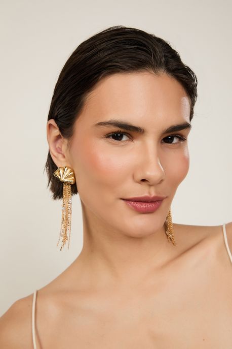 Brinco Concha Com Franja Dourado Ouro - U