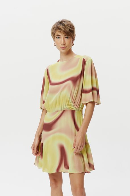 Vestido Curto Estampado Sortidos Est Abstrato Curvas Esplendido e Raiz g - 36
