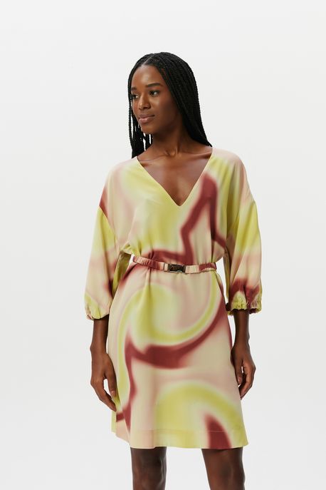 Vestido Paula Estampado Est Abstrato Curvas Esplendido e Raiz g - 38