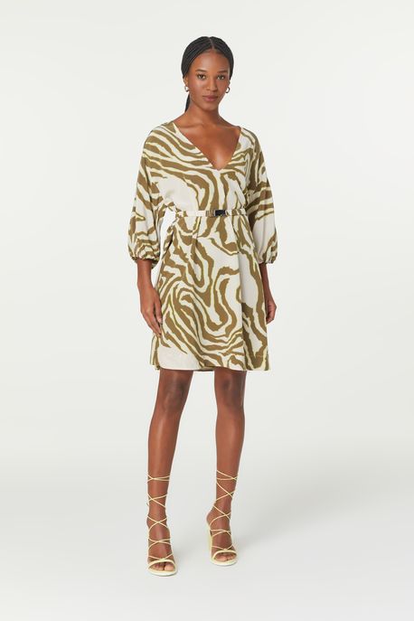Vestido Paula Estampado Est Zebra Glow Oliva Espacado - 34