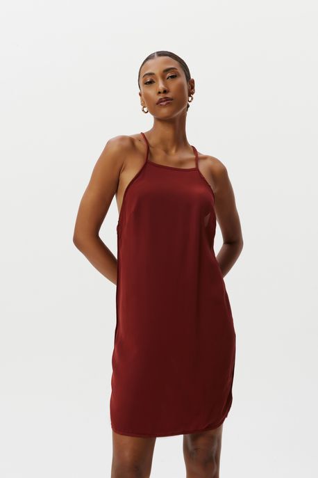 Vestido Curto Seda Marrom Raiz - 34