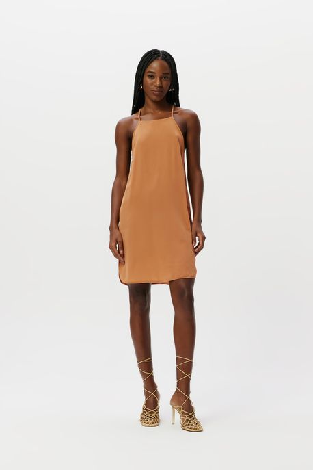 Vestido Curto Seda Nude Bronze - 36