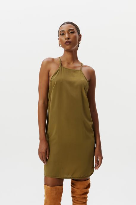 Vestido Curto Seda Verde Oliva - 38