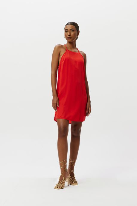 Vestido Curto Seda Vermelho Fiery - 38