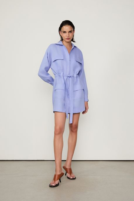 Vestido Chemise Utilitario Linho Lilas Jacaranda - 42