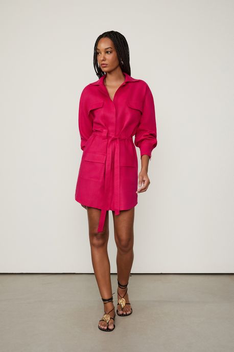 Vestido Chemise Utilitario Linho Rosa Potion - 42